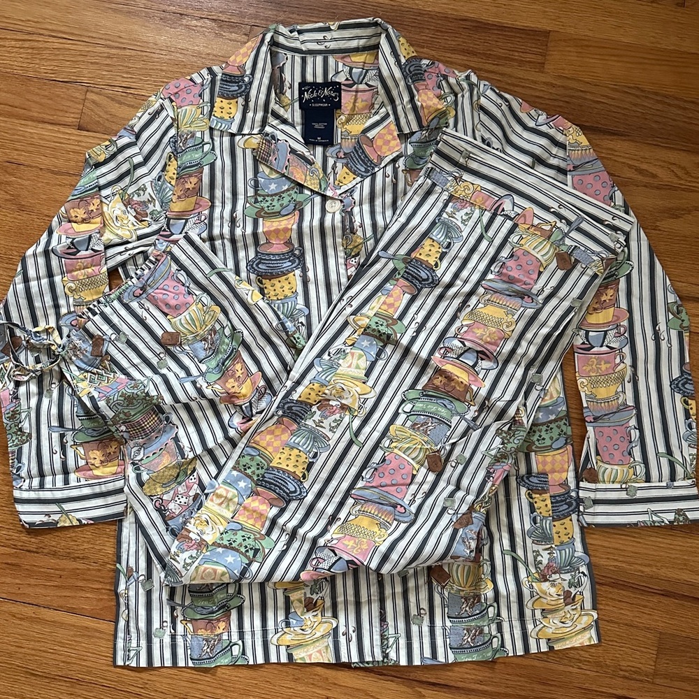 Vintage 100% Cotton Nick & Nora’s Pajama Set Teacup Pattern